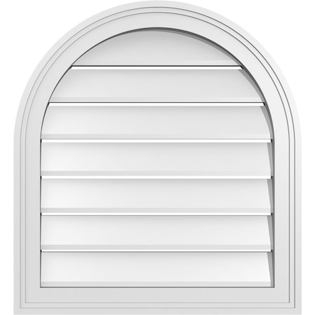 Round Top Surface Mount PVC Gable Vent: Functional, W/ 2W X 1-1/2P Brickmould Frame, 22W X 24H